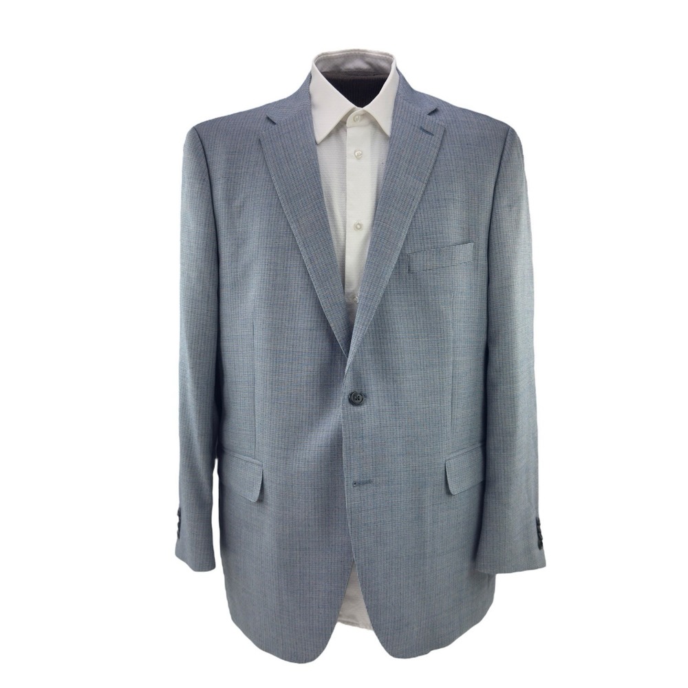 Peter Millar Wool Blazer Blue Black White Check 2 Button Notch Lapel Men's 46T